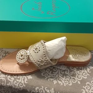 Jack Rogers Women's Hampton Sandal - Gold, 8, NEW